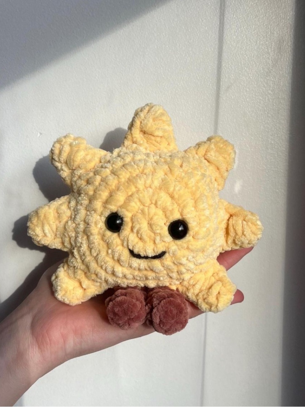 Handmade Crochet Jellycat Yellow Sun Plush with Brown Feet